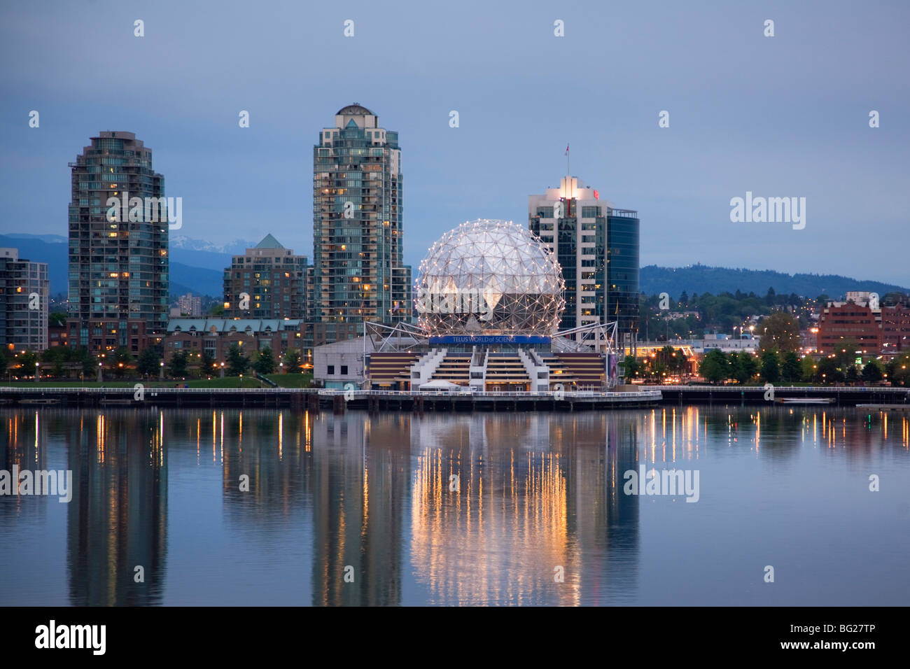Science World and False Creek, Vancouver, British Columbia, Canada Stock Photo