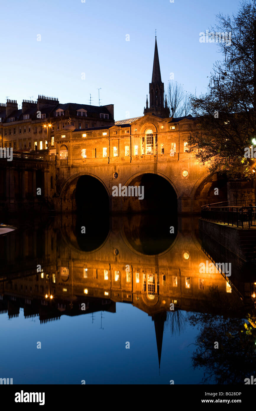Pulteney Bridge at dusk, one of the most admired buildings in the beautiful city of Bath,South West England. Stock Photo