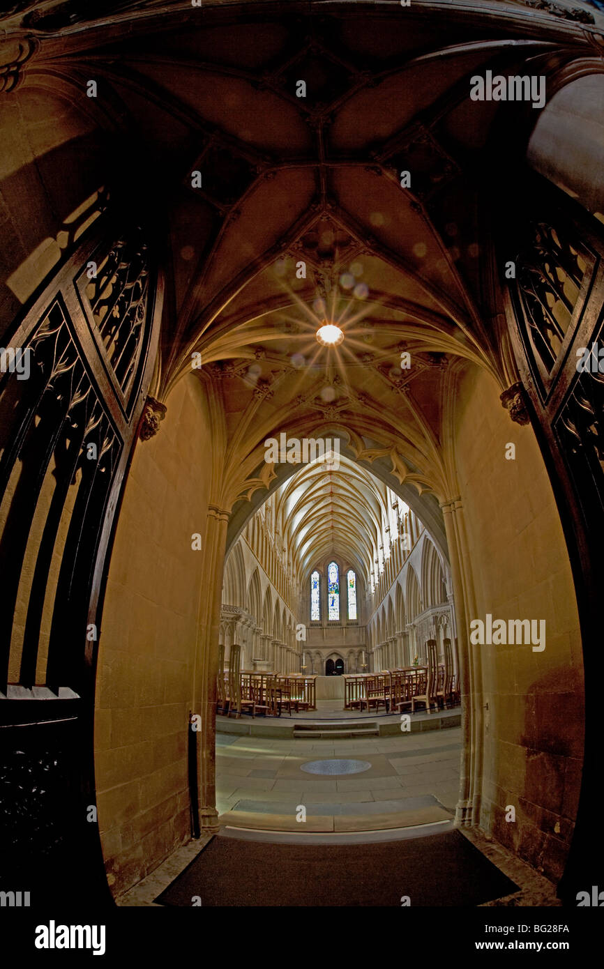 Wells Cathedral interior showing splendid archways into main church area Stock Photo