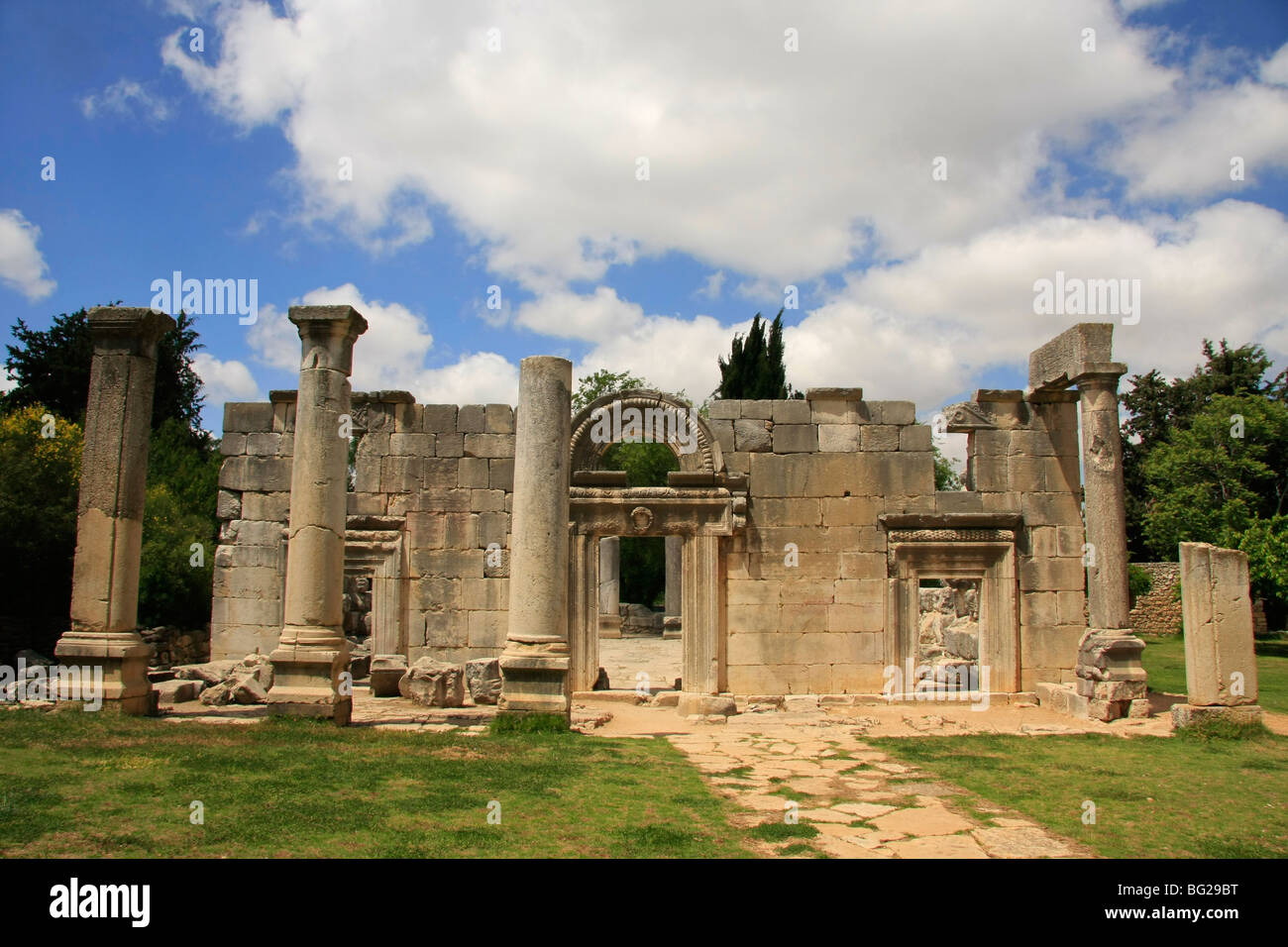 Israel, Upper Galilee. The remains of the ancient Sinagogue in Baram Stock Photo