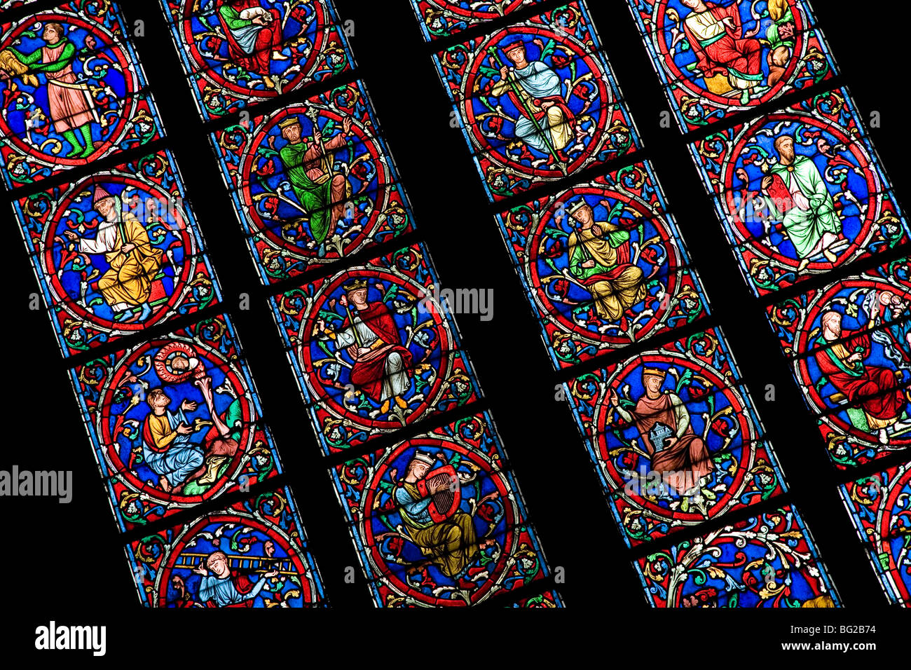 Stained Glass Window, Notre Dame Cathedral, Paris, France, Europe Stock Photo