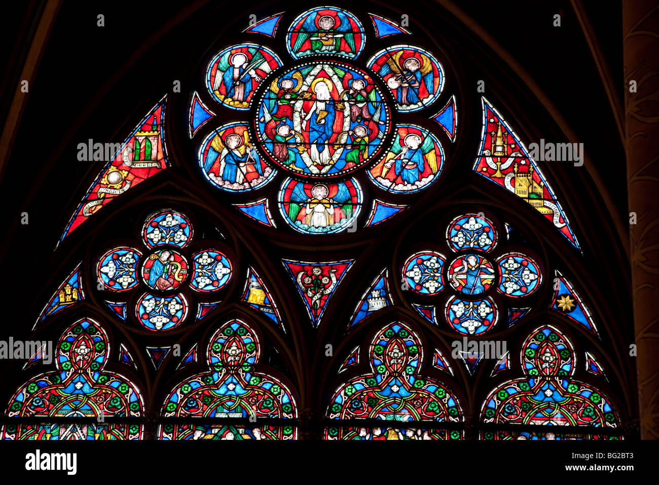 Stained Glass Window, Notre Dame Cathedral, Paris, France, Europe Stock