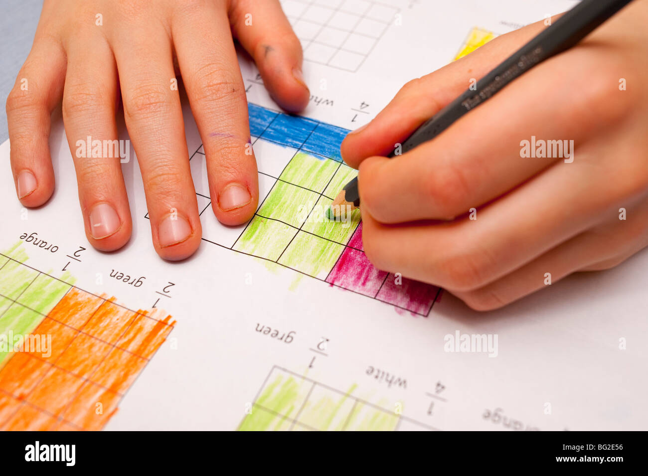 A MODEL RELEASED picture of a ten year old boy doing his maths homework in the Uk Stock Photo
