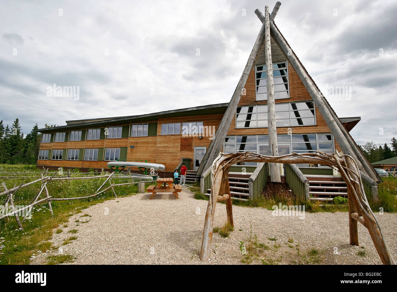 Cree owned and run EcoLodge on the Moose River on Moose Factory Island, Ont., Canada Stock