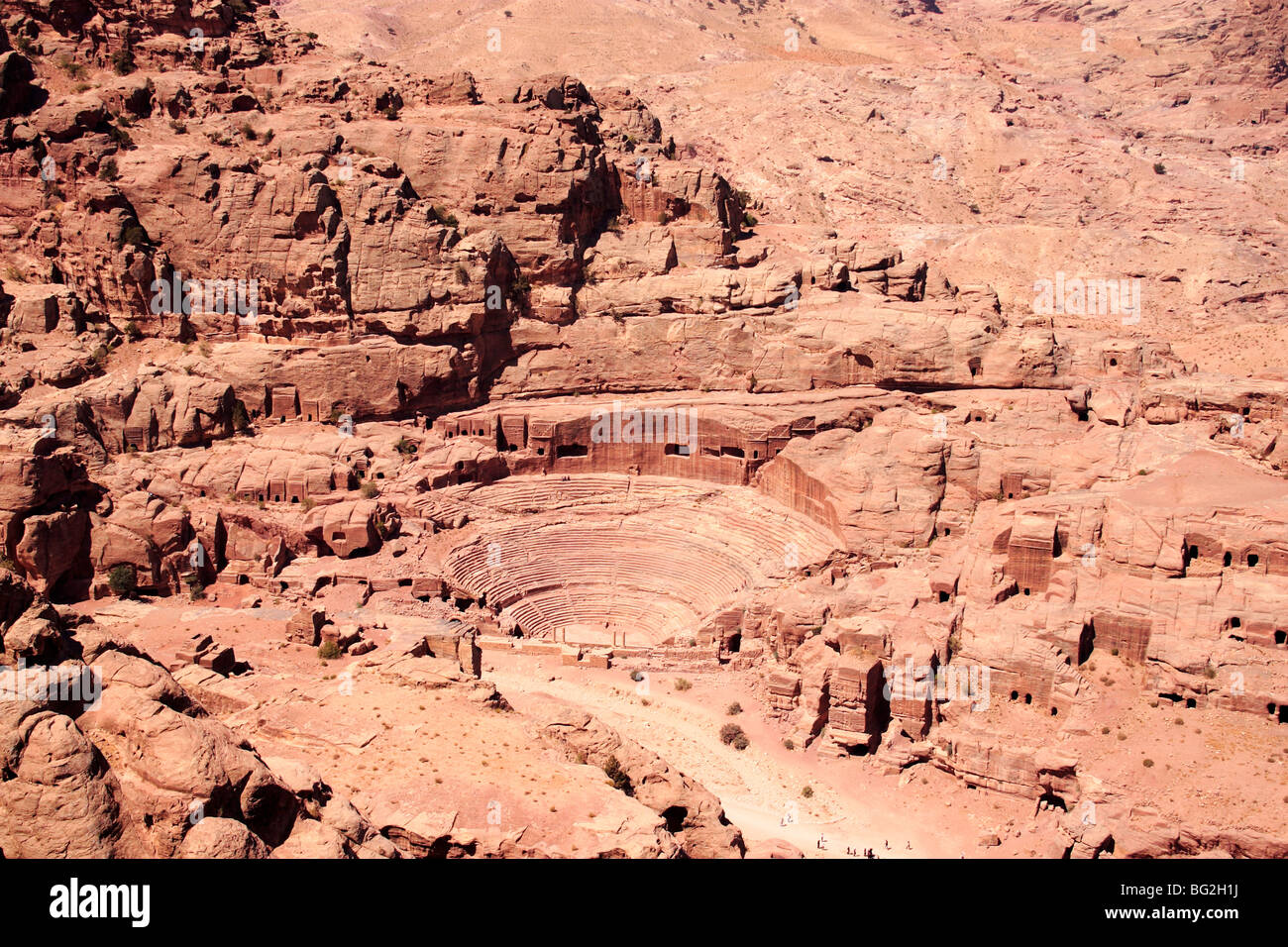 A view from high above the Roman era amphitheatre at the World Heritage Site of Petra, Jordan, Stock Photo