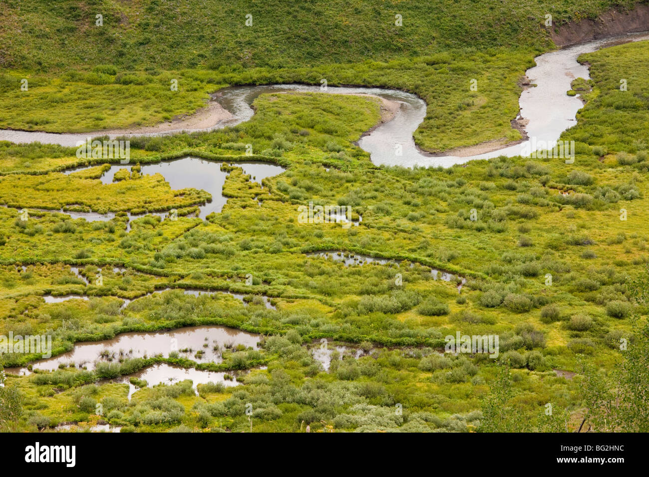 Classic meanders on East River, in Grand Mesa - Uncompahgre Gunnison National Forest, Crested Butte, The Rockies Stock Photo