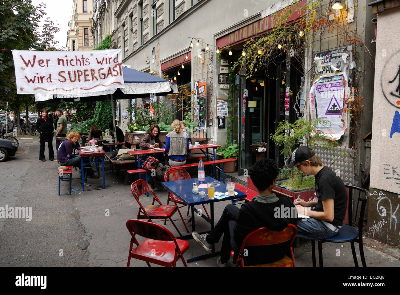 Berlin. Germany. Cafe on Kastanienallee Prenzlauer Berg. Stock Photo