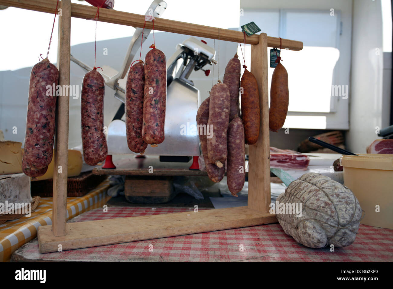 Charcuterie - salami / cured sausage / saucisson sec Stock Photo