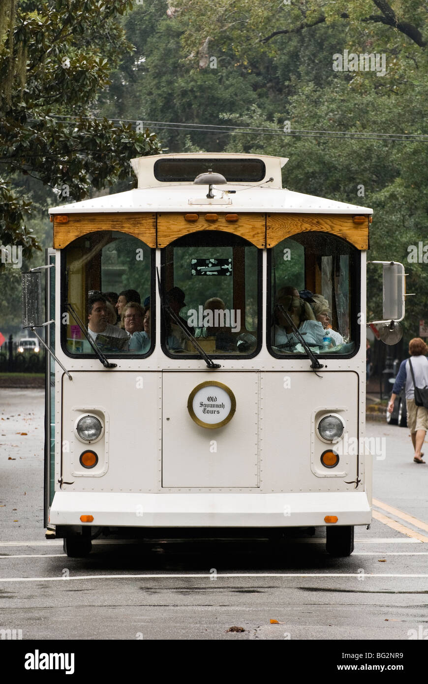 Tourists on a trolley tour of Savannah, USA Stock Photo Alamy