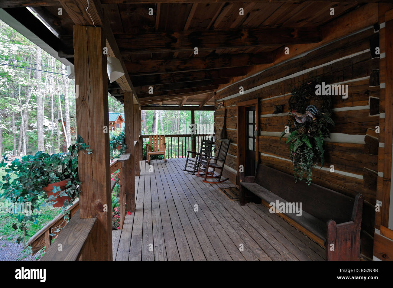 Rocking Chairs Wooden Porch Of A Log Cabin Great Smoky Mountains
