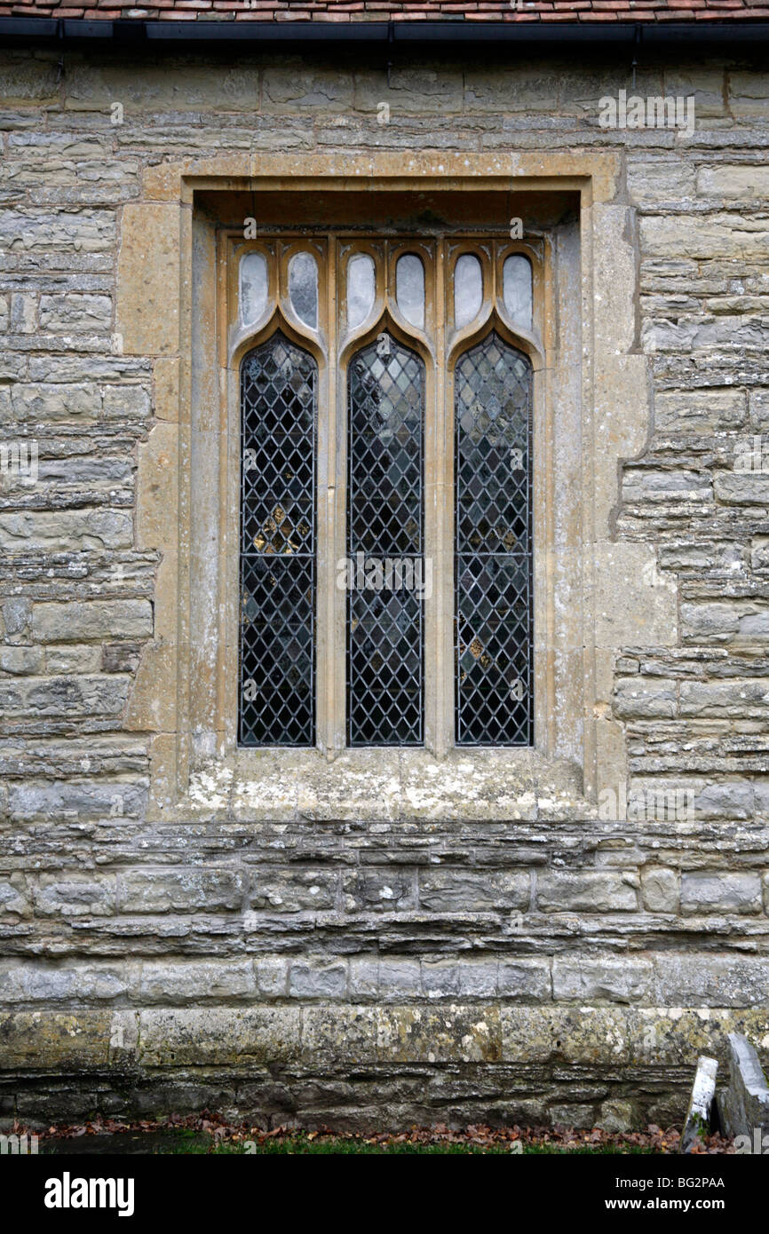 Wixford Church, dedicated to St Milburga South Chapel Window 14th Century Perpendicular English Gothic Stock Photo