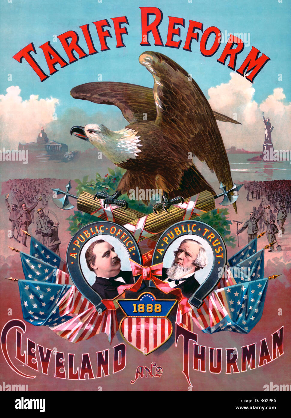 Tariff reform. Cleveland and Thurman - Campaign Poster for 1888 USA Presidential Election Stock Photo