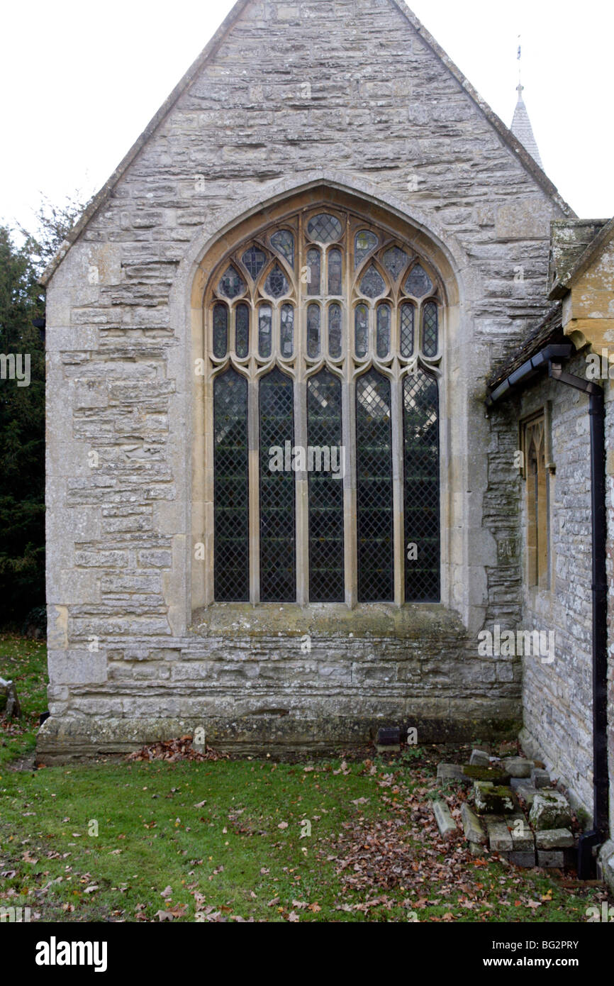 Wixford Church, dedicated to St Milburga Chapel East Window 14th Century Perpendicular Stock Photo