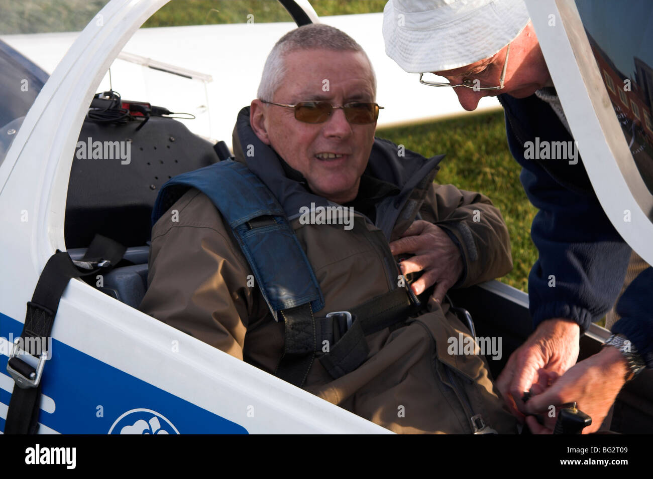 Man having a gliding lesson, Yorkshire Gliding Club, Sutton Bank, North