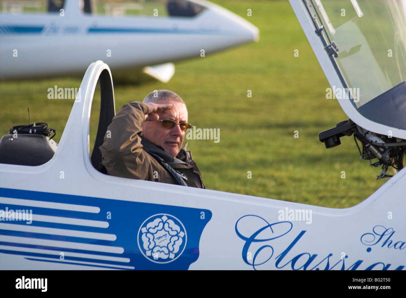 Man having a gliding lesson, Yorkshire Gliding Club, Sutton Bank, North