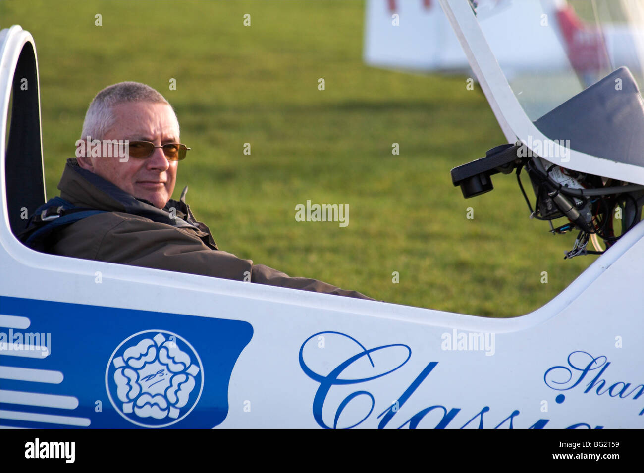 Man having a gliding lesson, Yorkshire Gliding Club, Sutton Bank, North