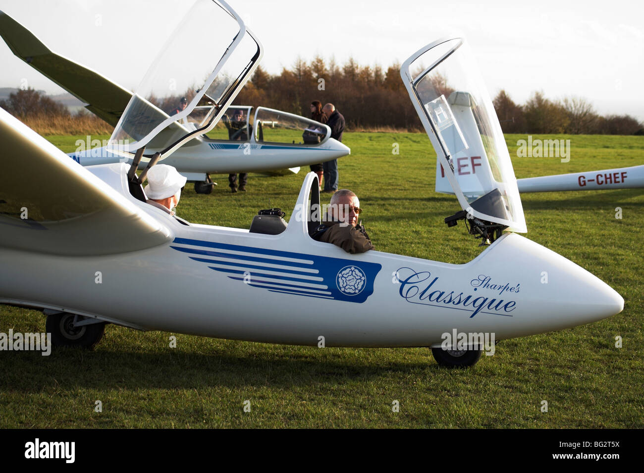 Man having a gliding lesson, Yorkshire Gliding Club, Sutton Bank, North