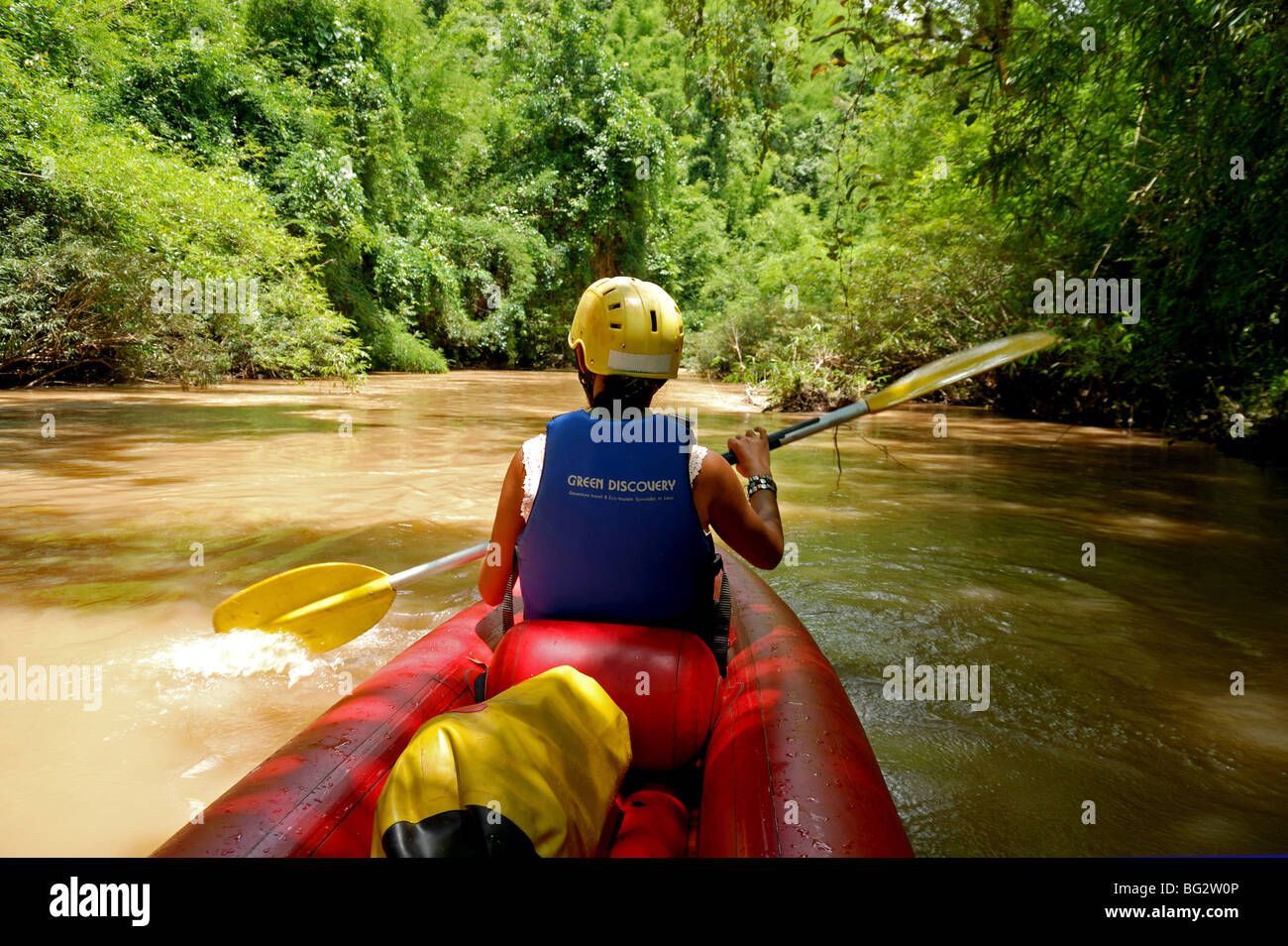 Kayaking in Luang Namtha Namtha river.Laos Stock Photo