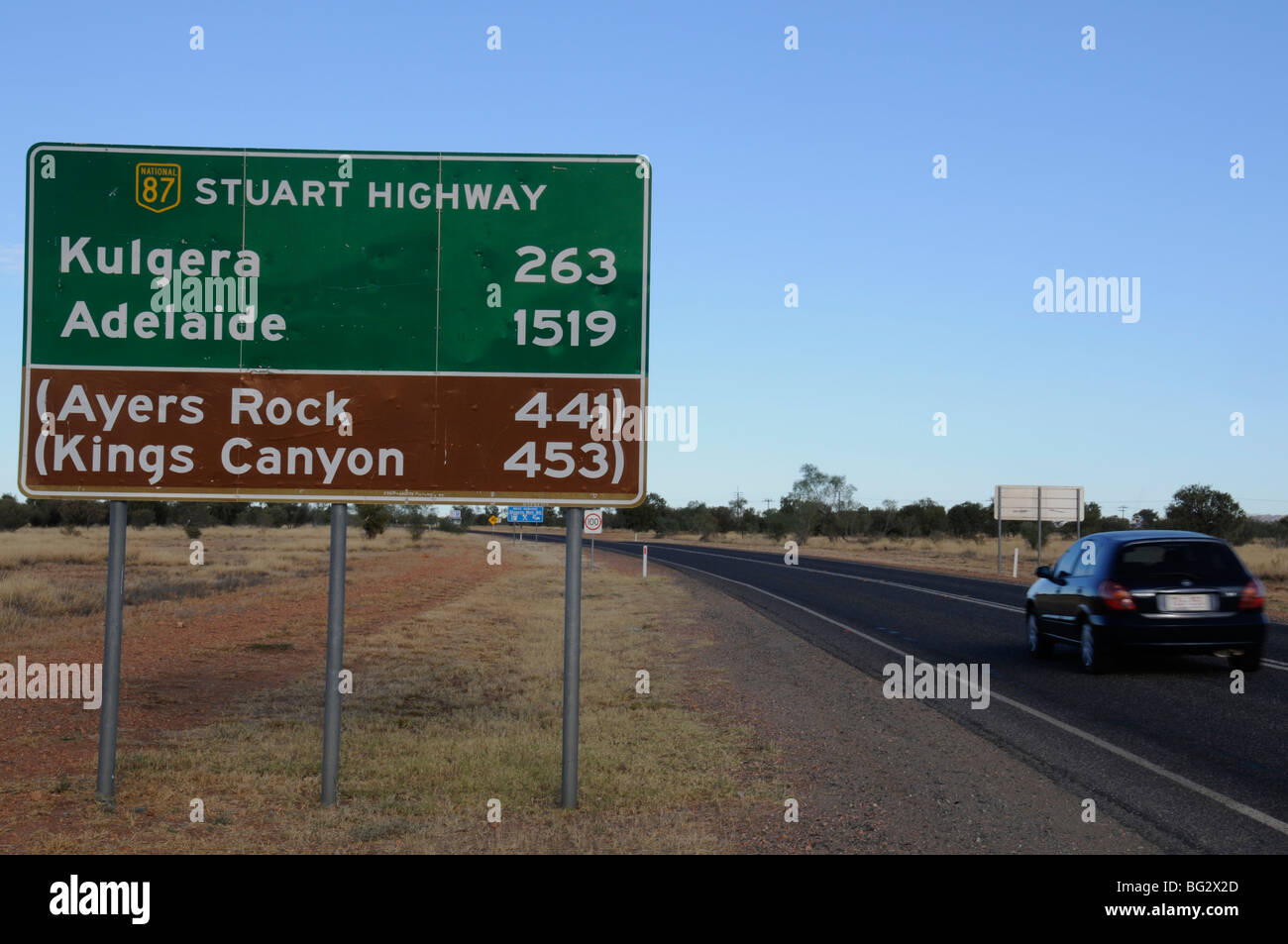 A road sign on the Stuart highway in the Northern Territory ,Australia Stock Photo