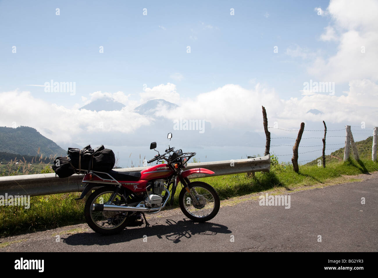 Traveling on a motorbike at Lake Atitlan Guatemala. Stock Photo