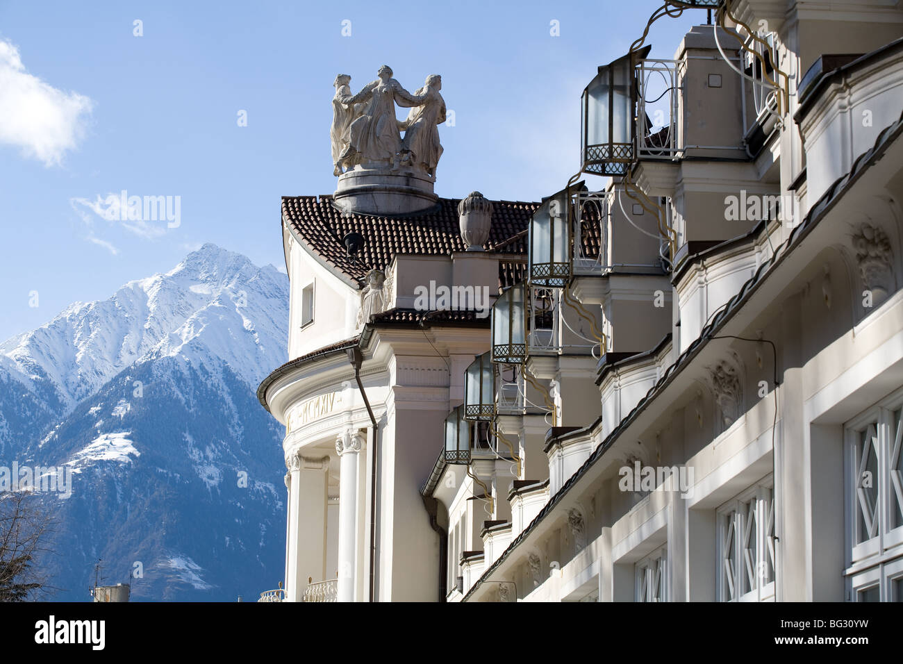 Europe, Italy, Alto Adige, Merano, spa house, statues, especially Stock Photo