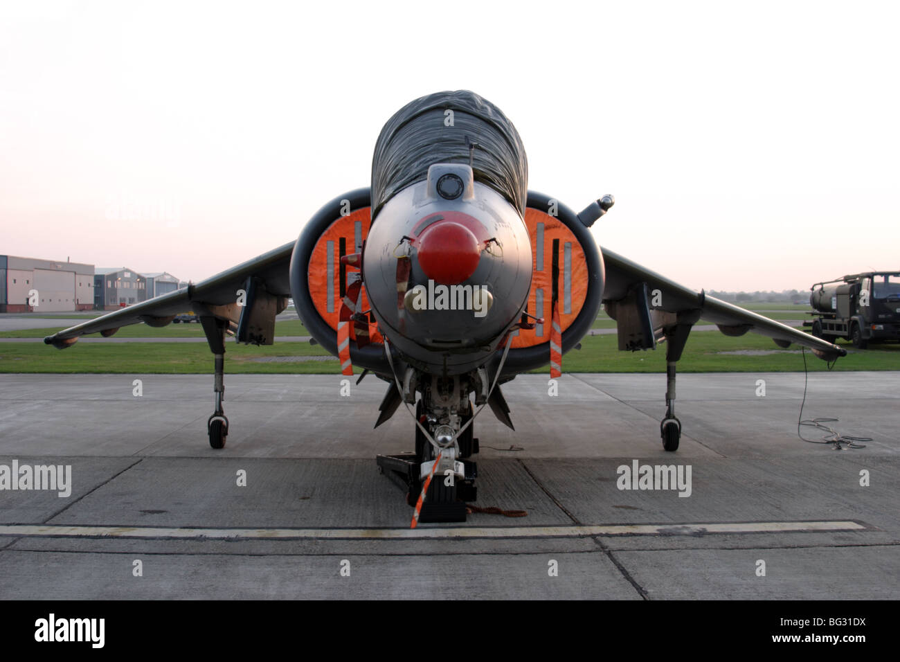 Harrier jet fighter under wraps Stock Photo