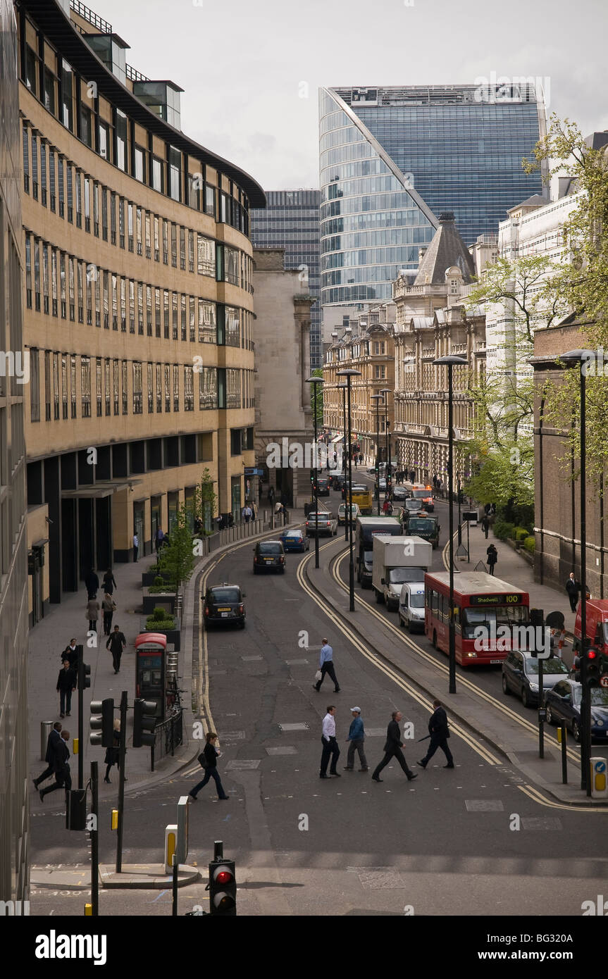 View down Wormwood Street towards Bishopsgate, City of London, UK Stock Photo
