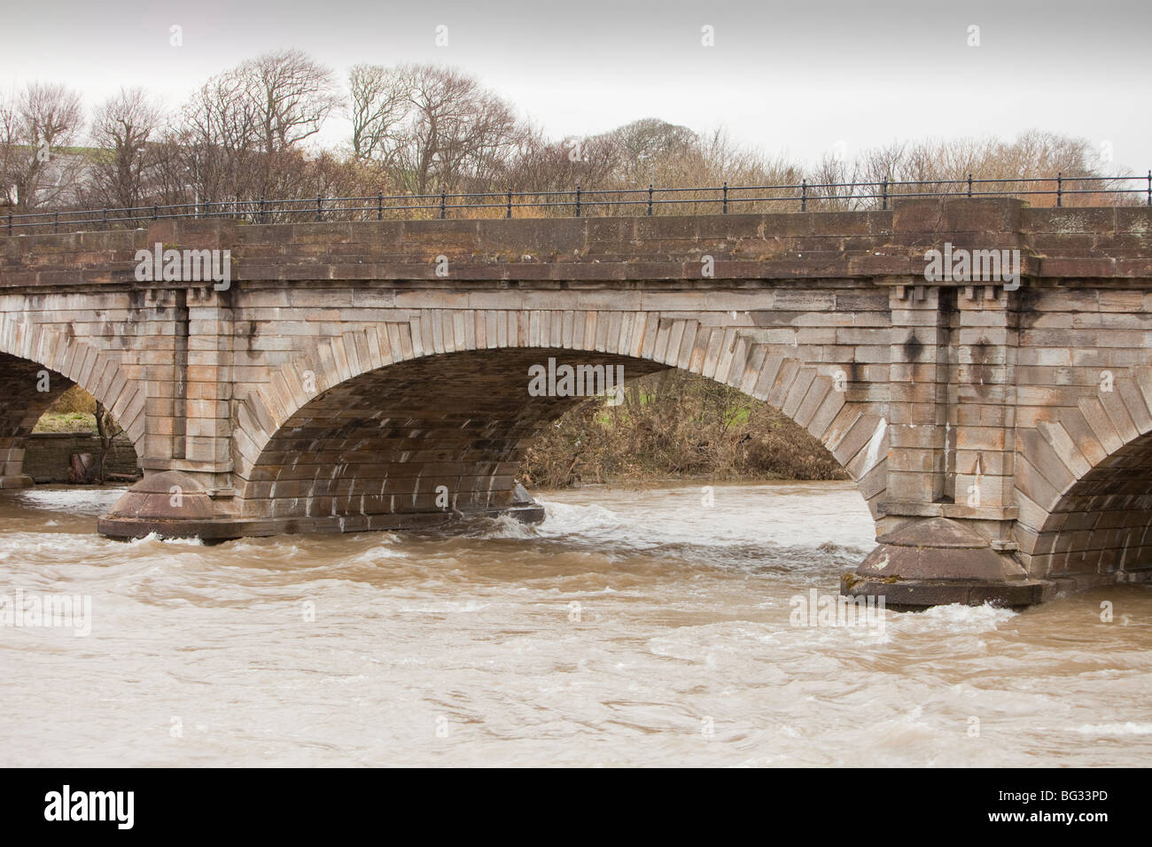 A bridge damaged by flooding in Workington Stock Photo
