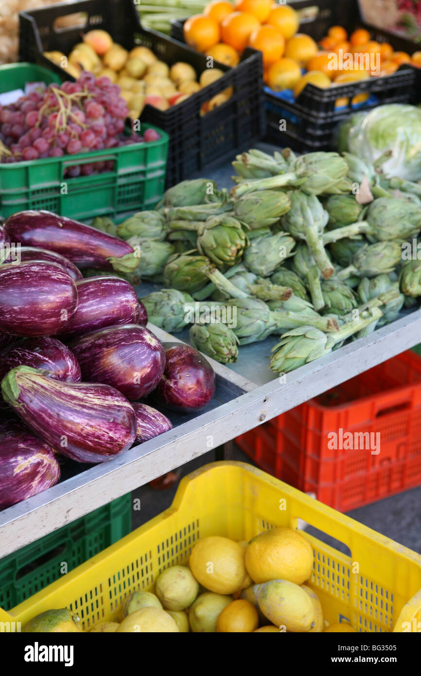 Colourful selection of fruit and vegetables at a Spanish market stall Stock Photo