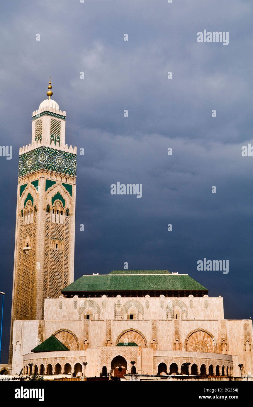 Hassan II mosque is the world's third largest mosque. The Mosque was open in 1993 for the former king 60th birthday. Stock Photo