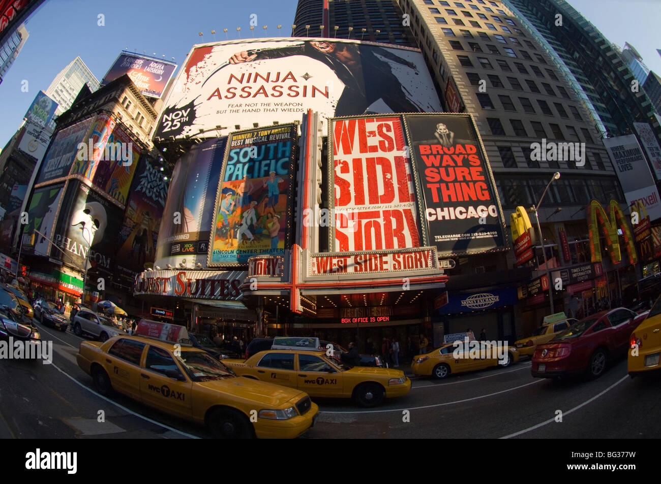 Billboards in Times Square advertising Broadway shows on Friday, May 22, 2009. (© Frances M . Roberts) Stock Photo