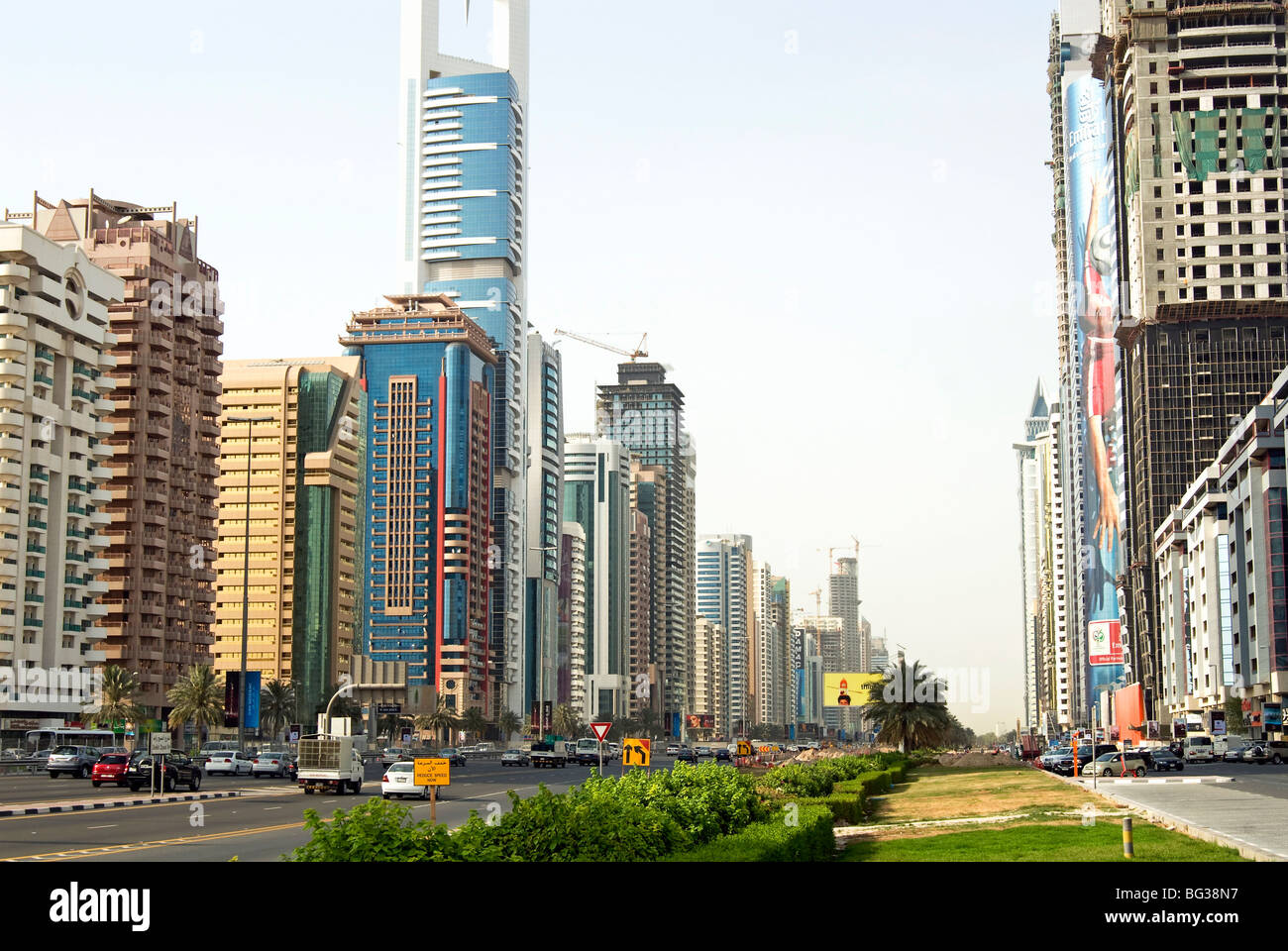 Buildings in E11 or Sheikh Zayed Road, Dubai, United Arab Emirates, Middle East Stock Photo