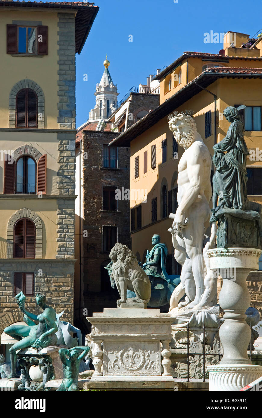 The Neptune (Biancone) statue, Piazza della Signoria, Florence (Firenze), UNESCO World Heritage Site, Tuscany, Italy, Europe Stock Photo