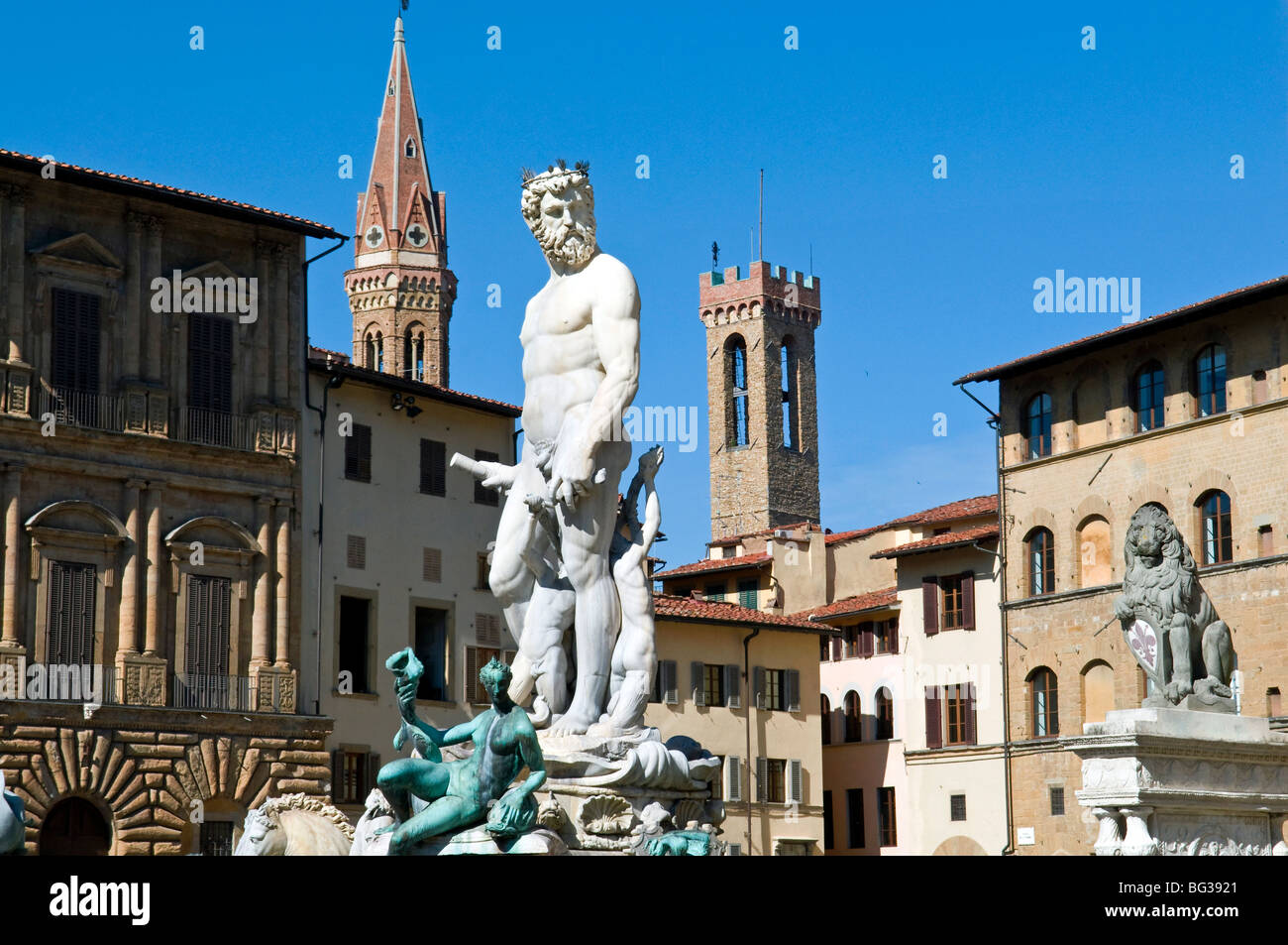 The Neptune (Biancone) statue, Piazza della Signoria, Florence (Firenze), UNESCO World Heritage Site, Tuscany, Italy, Europe Stock Photo