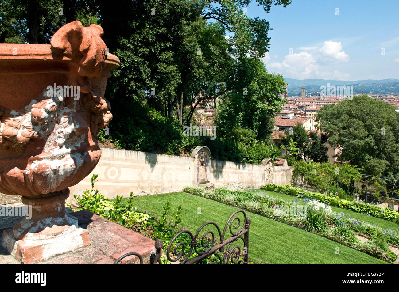 Panoramic view out over Florence from the Bardini Garden, The Bardini Garden, Florence (Firenze), Tuscany, Italy, Europe Stock Photo