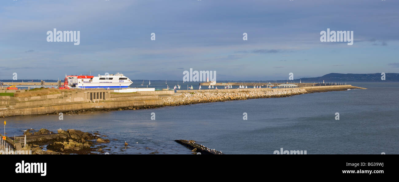 ferry,boat,ship,Dun Laoghaire,dublin,Ireland,Irish,harbor,harbour Stock Photo