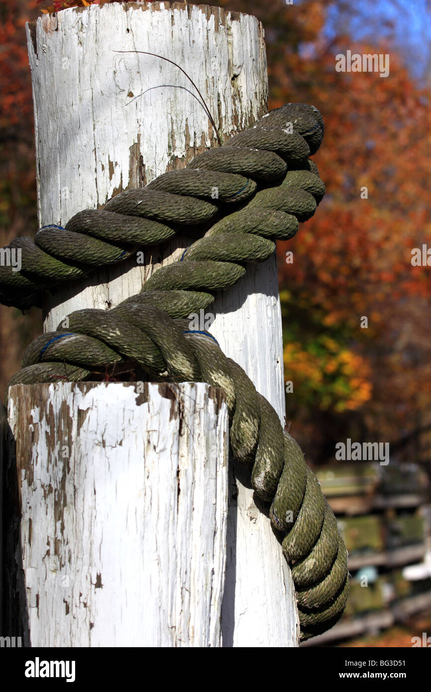 Rope on post, Long Island, NY Stock Photo - Alamy