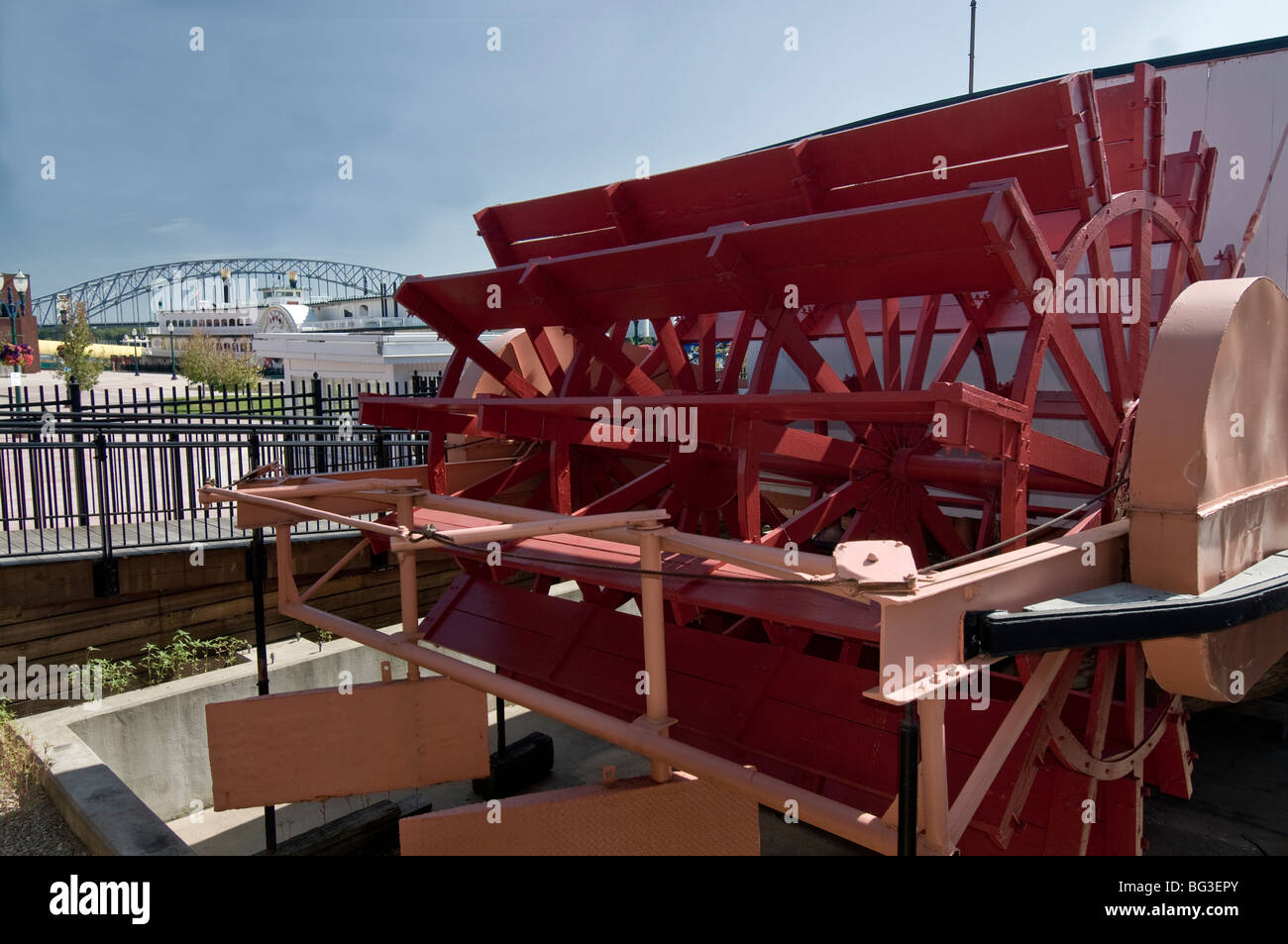 Paddlewheel on boat at The National Mississippi River Museum and Aquarium in Dubuque, Iowa Stock Photo