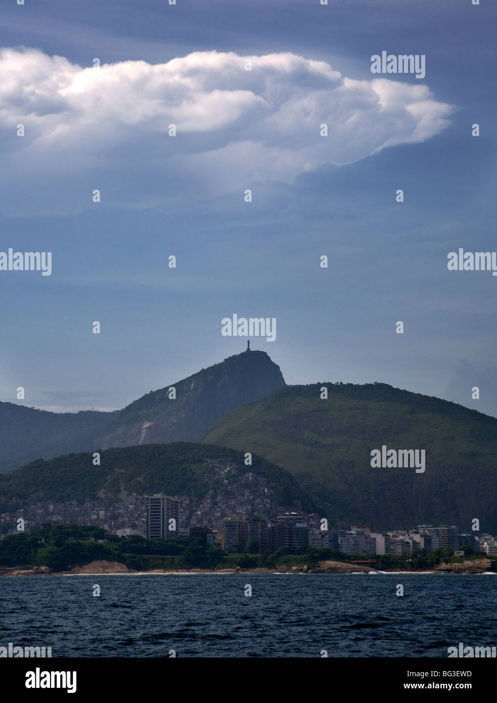 view of Rio de Janeiro and Christ the Redeemer from the sea. Brazil. Stock Photo