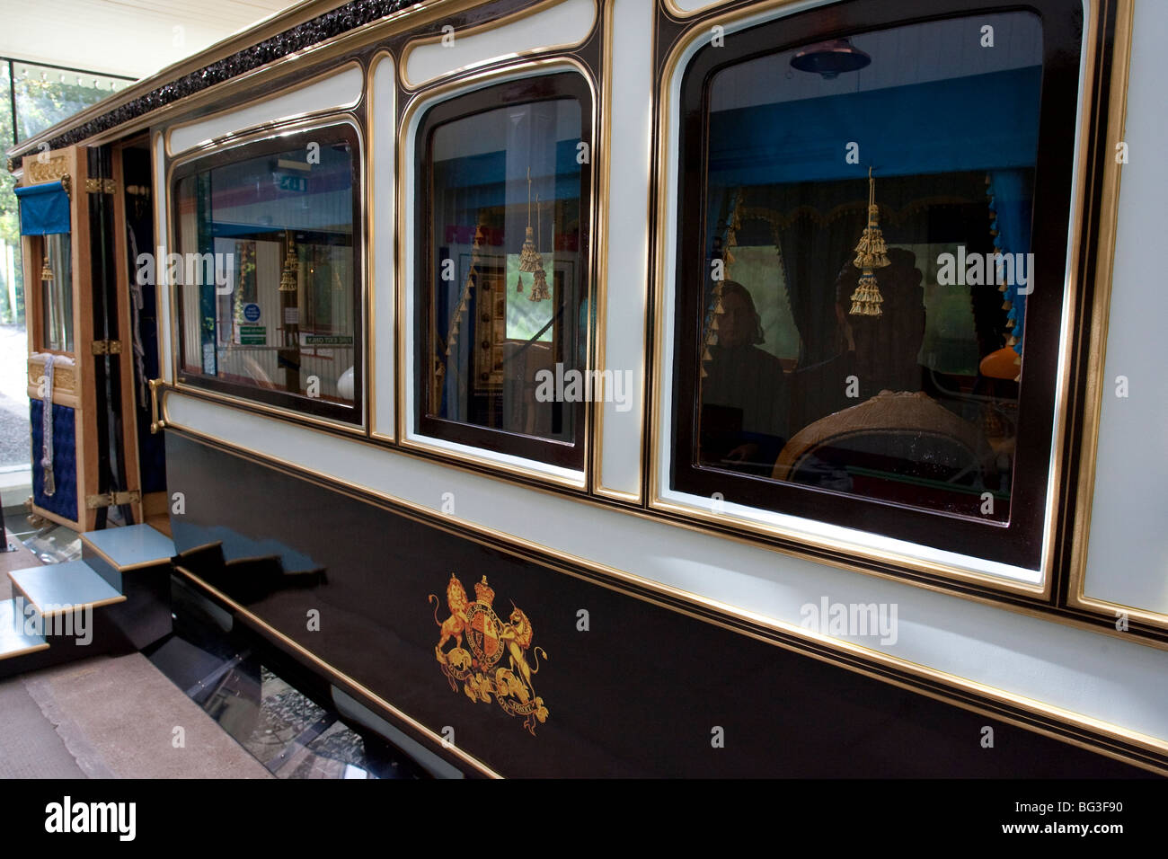 Victorian Exhibition railway carriage at the Old Station Ballater, Aberdeenshire, Scotland, UK Stock Photo