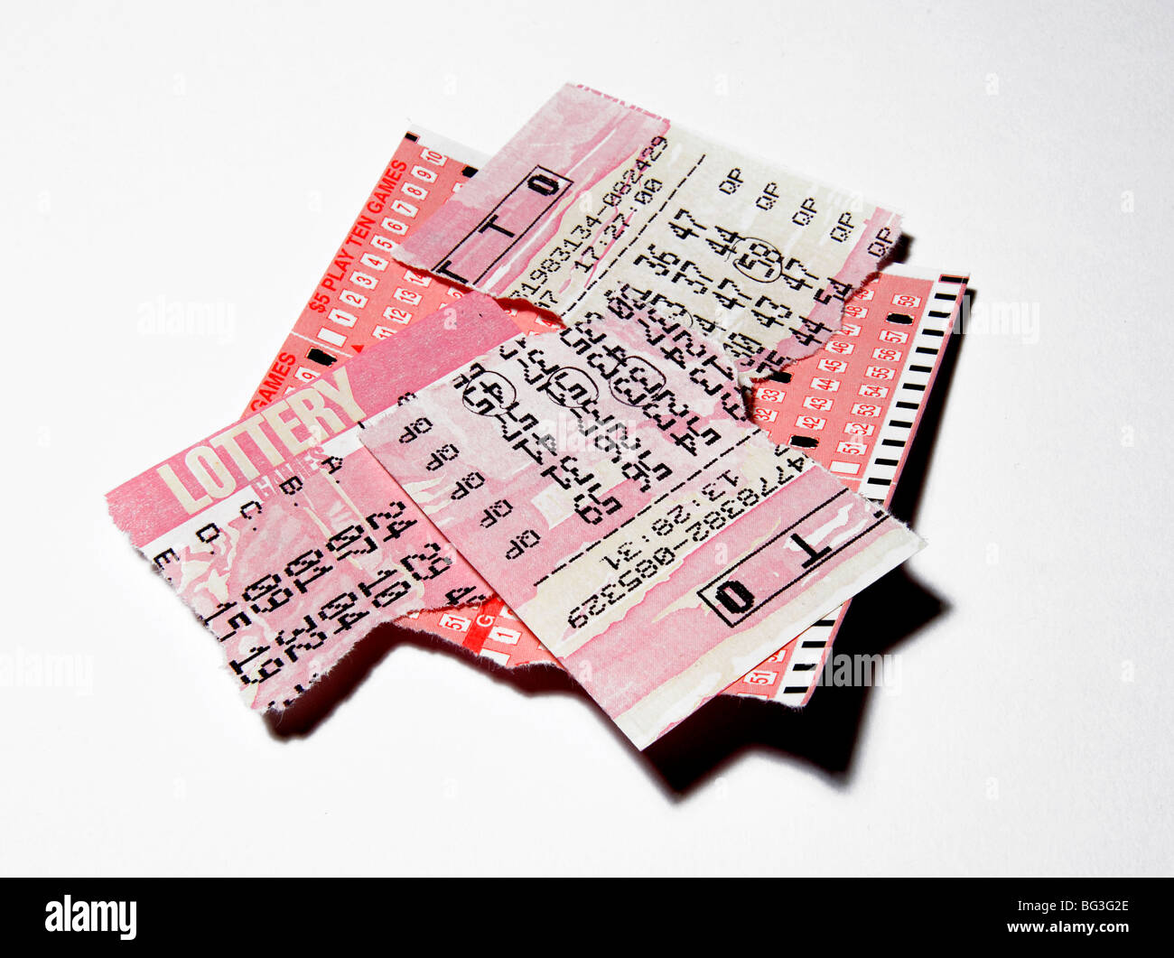 Torn and used lottery tickets Stock Photo