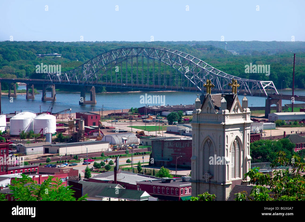 View of the city and the Julien Dubuque Bridge from the Fenelon Place Elevator in Dubuque, Iowa