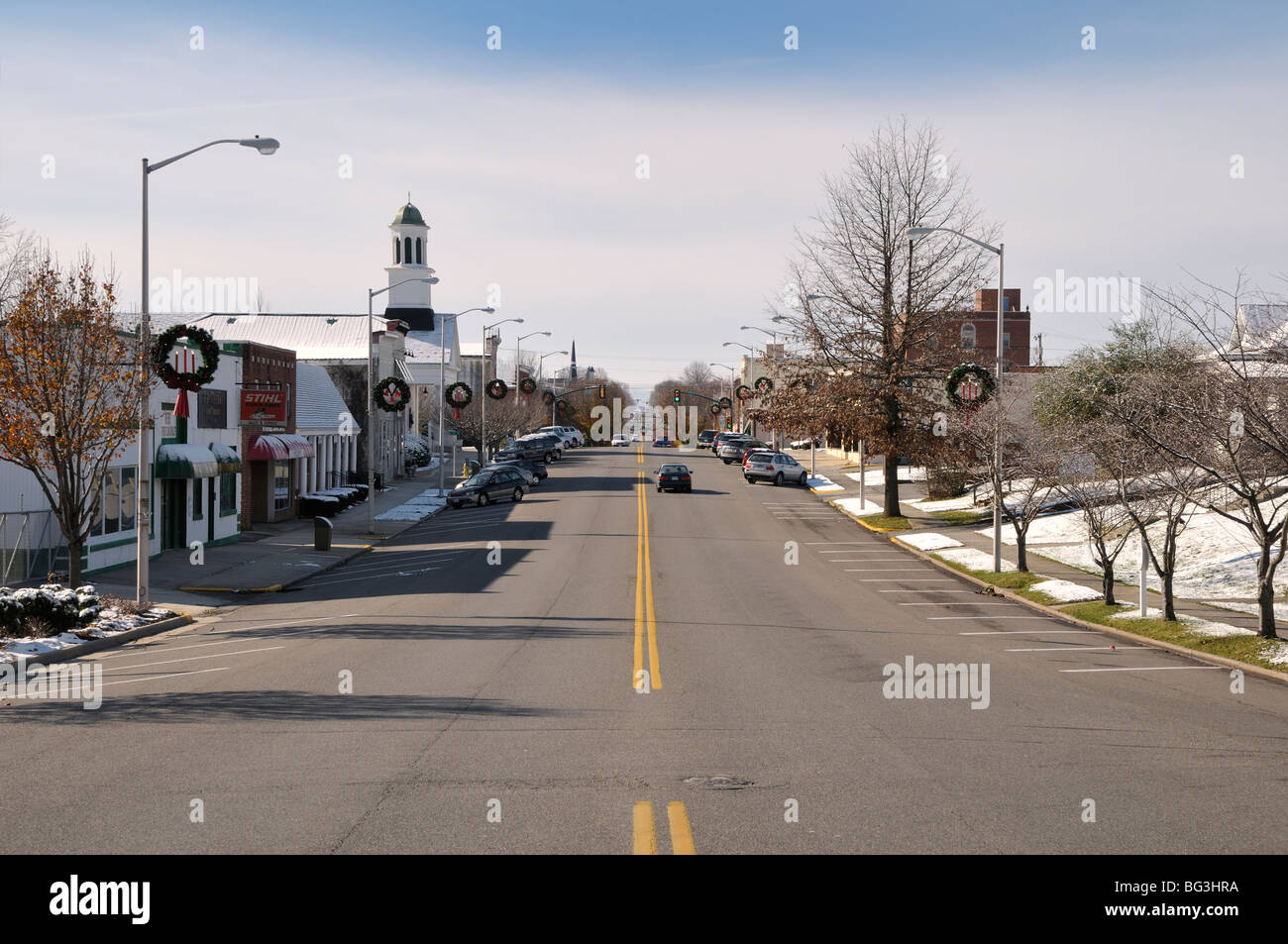 The town of Wytheville, Virginia, USA on a sunny yet snowy December morning. Photo by Darrell Young. Stock Photo