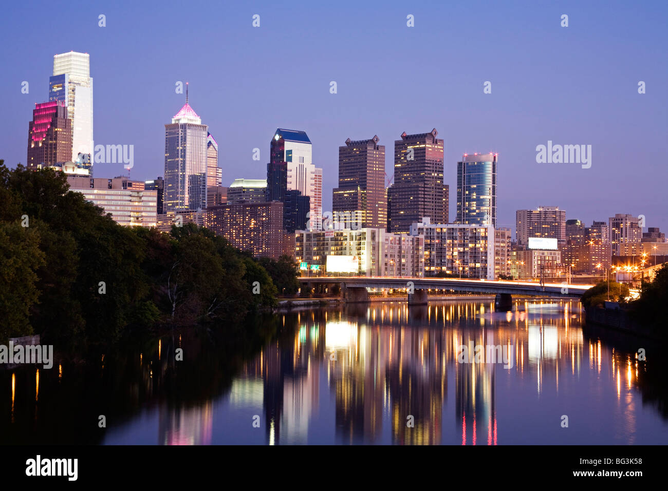 Schuylkill River and Philadelphia skyline, Philadelphia, Pennsylvania, United States of America, North America Stock Photo