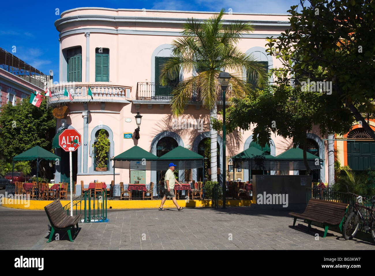 Restaurant in Machado Square in Old Town District, Mazatlan, Sinaloa State, Mexico, North America Stock Photo