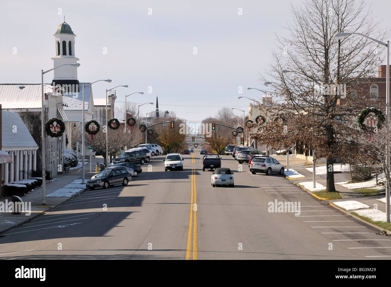 The town of Wytheville, Virginia, USA on a sunny yet snowy December morning. Photo by Darrell Young. Stock Photo