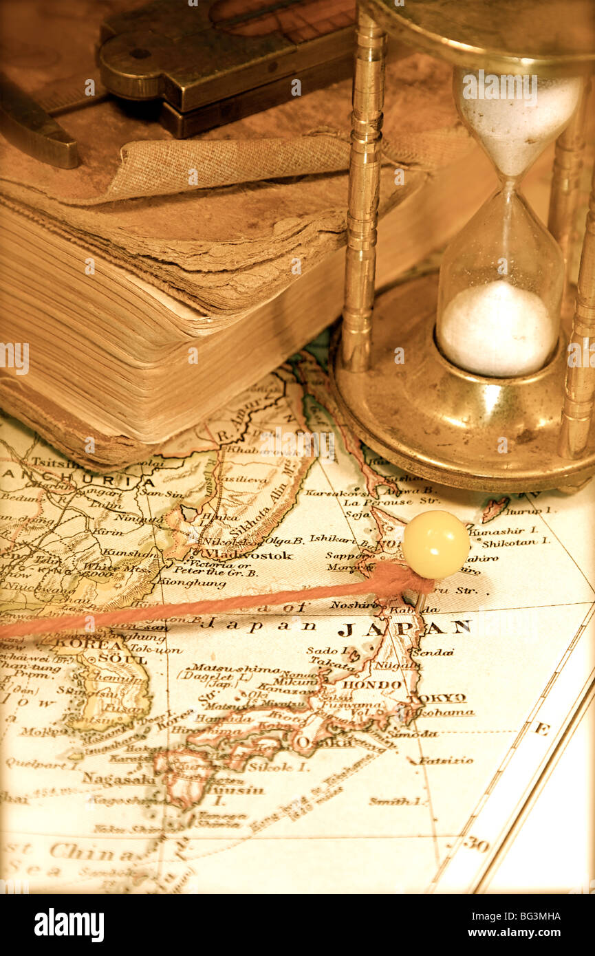 Vintage map of a world traveler (NOTE: 1907 copyright EXPIRED in 1982) Stock Photo