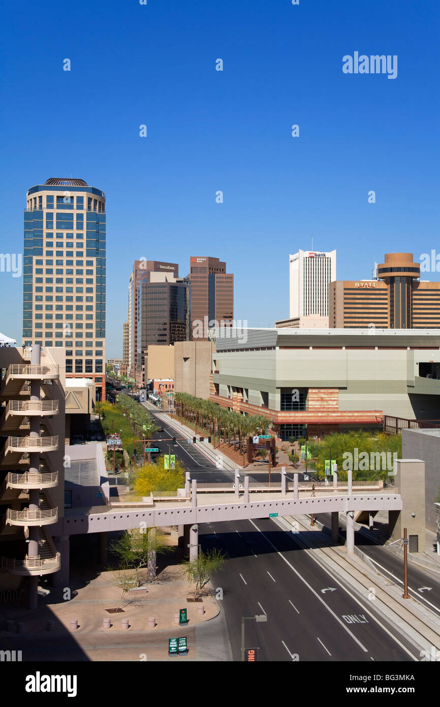 Washington Street and skyline, Phoenix, Arizona, United States of America, North America Stock Photo