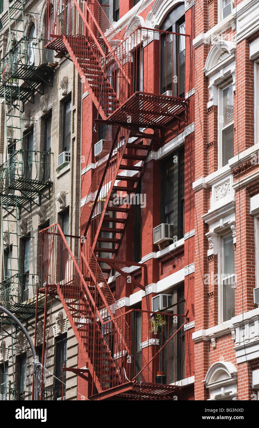 Fire escapes, Chinatown, Manhattan, New York, United States of America, North America Stock Photo