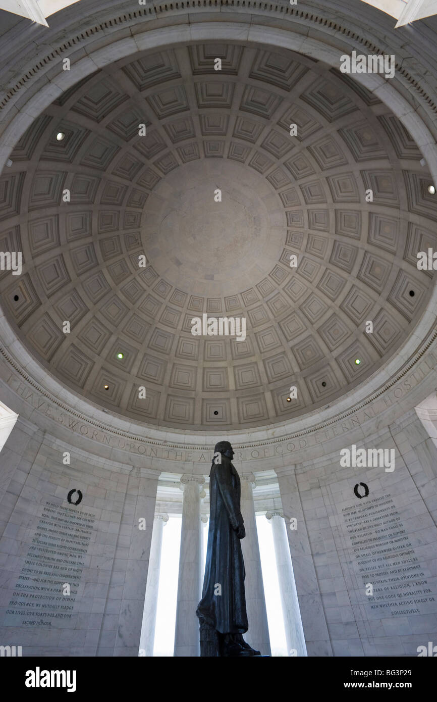 Statue of Thomas Jefferson and the inside of the dome of the Jefferson Memorial, Washington D.C., United States of America Stock Photo